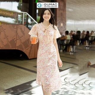 Đầm nữ GUMAC họa tiết phối nơ  DD07064