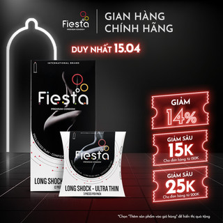 Combo 2 hộp Bao cao su kéo dài, siêu mỏng FIESTA Long Shock Ultra Thin size 49 mm - Hộp 12 bao và hộp 3 bao