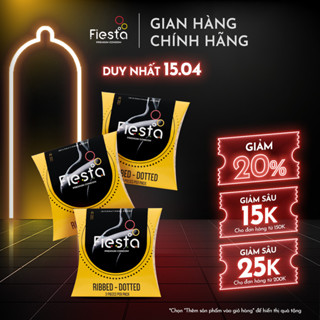 Combo 3 hộp Bao cao su gân, gai, bo đầu Fiesta Ribbed Dotted - Hộp 3 bao