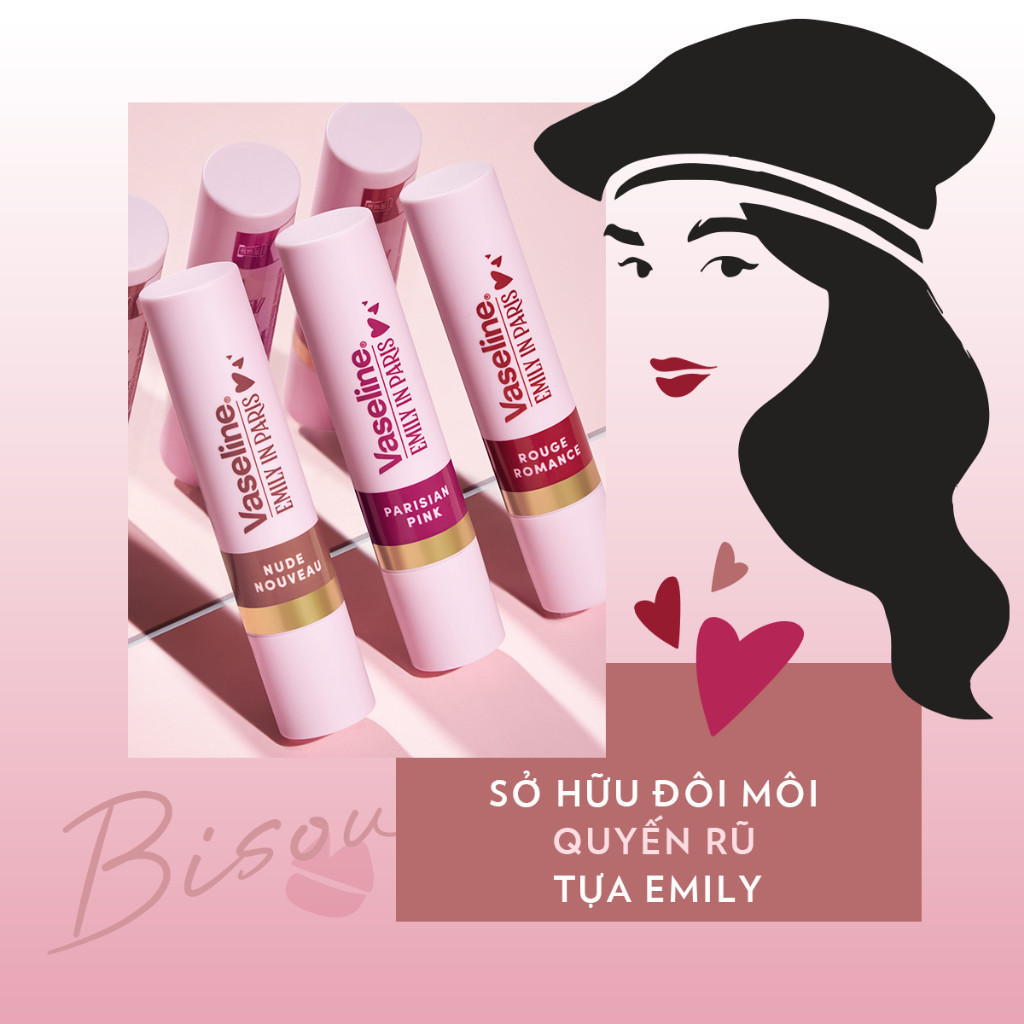 [Mua 2 giảm 50%] Son màu dưỡng môi Vaseline Emily In Paris 3g (Parisian Pink / Rouge Romance/ Nude Nouveau) | BigBuy360 - bigbuy360.vn
