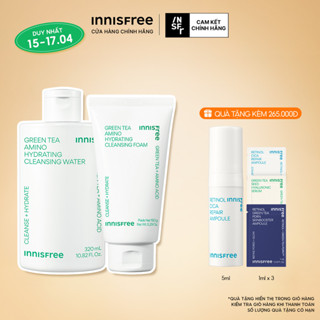 Bộ đôi làm sạch nước tẩy trang dưỡng ẩm Innisfree Green Tea Amino 320ml và Sữa rửa mặt Green Tea Foam 150g