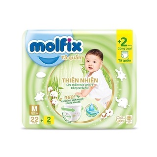 Tã quần thiên nhiên Molfix size Regular M (6kg - 11kg) - Gói 22+2 miếng