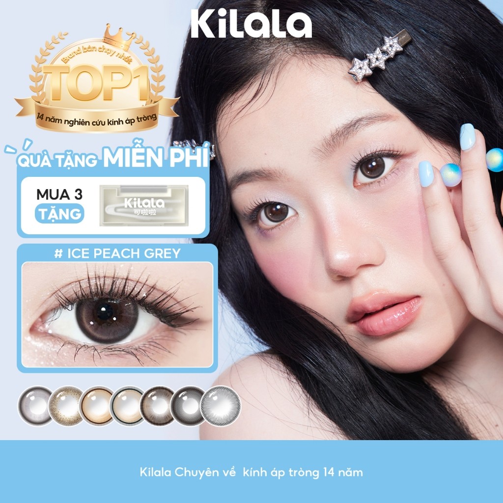 Kính áp tròng Kilala lens 1 ngày màu xám  DIA 14.0mm 14.2mm 14.5mm và màu xám Twinkle Brown,Ice Peach Grey,Gifted Brown,lens cận 1 ngày có độ (0-7) 2 chiếc