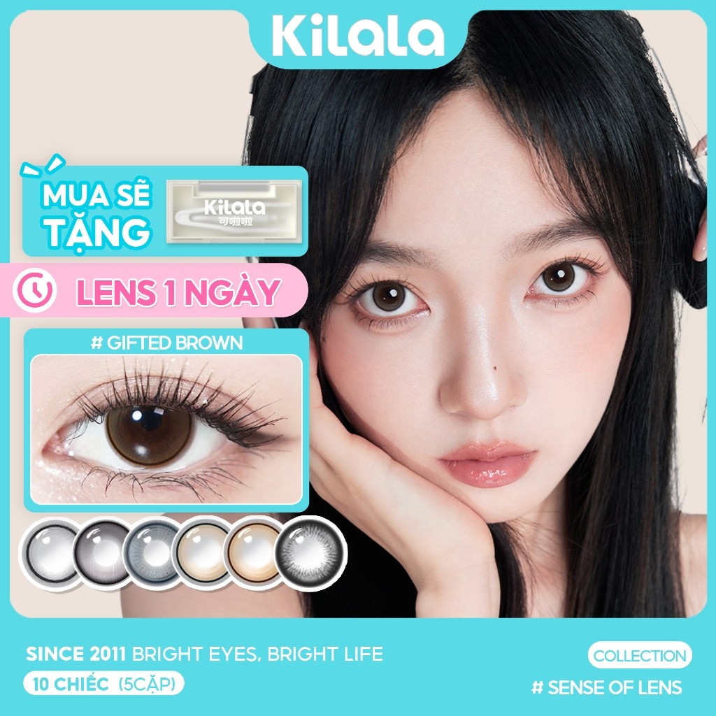 10 chiếc Kính áp tròng Kilala lens 1 ngày màu nâu Top Heroine Purple/Film Girl Blue/Gifted Grey/Gifted Brown/Galaxy Theater Grey/  Genius Brown DIA 14.0mm-14.5mm có độ (0-7)
