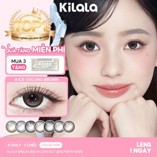 Kính áp tròng Kilala lens 1 ngày màu xám  DIA 14.0mm 14.2mm 14.5mm và màu xám Ice Oolong Brown,Ice Peach Grey,Felinae Grey,Top Heroine Purple lens cận 1 ngày có độ (0-7) 2 chiếc