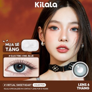 Kính áp tròng Kilala màu lam Electric Owl Blue lens cận 6 tháng DIA 14.2mm có độ (0-8) 1 cặp