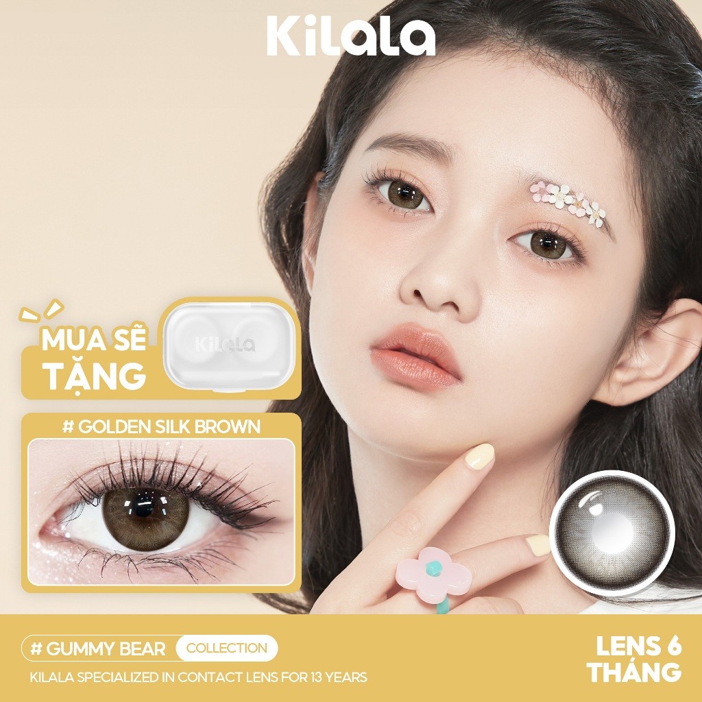 Kính áp tròng Kilala màu nâu Golden Silk Brown DIA 14.5mm lens cận 6 tháng có độ (0-8) 1 cặp