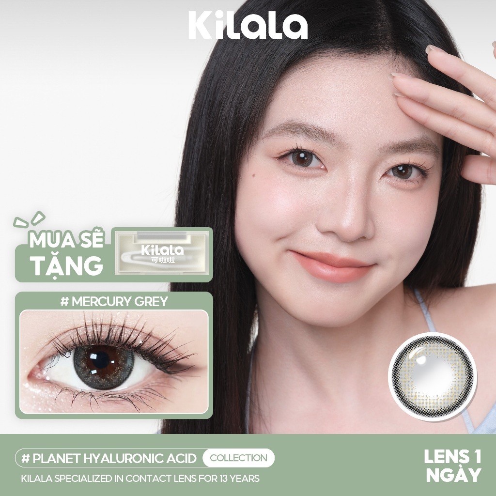 10 chiếc Kính áp tròng Kilala lens 1 ngày màu xám Mercury Grey DIA 14.5mm có độ (0-8)