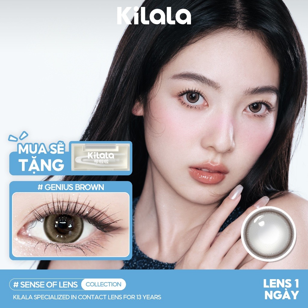 10 chiếc Kính áp tròng Kilala lens 1 ngày màu nâu Genius Brown DIA 14.2mm có độ (0-8)