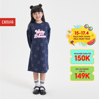 Váy liền bé gái CANIFA đầm dáng suông dài tay in họa tiết dễ thương 1DS23W007