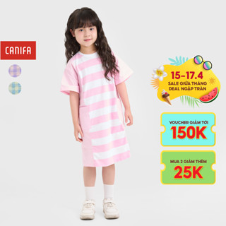 Váy liền bé gái CANIFA cộc tay form suông phối kẻ thân 1DS24W004