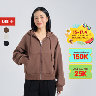 Áo khoác nỉ nữ CANIFA dáng vừa có mũ chất liệu cotton USA 6OT24W013