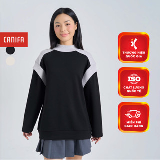 Áo nỉ nữ CANIFA dài tay cổ lửng dáng rộng phối màu 6TW24C001