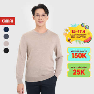 Áo len lông cừu cao cấp nam CANIFA cổ tròn dáng suông 8TE24W003