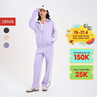 Bộ quần áo nỉ nữ CANIFA áo dài tay phôi viền quần dài ống suông 6ST24W003