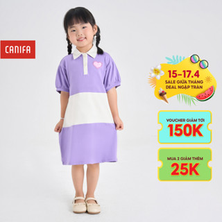 Váy liền bé gái CANIFA chất liệu cotton USA phối màu 1DS24W003