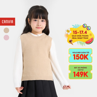 Áo len gilet bé gái CANIFA cổ tròn basic 1TE24W004