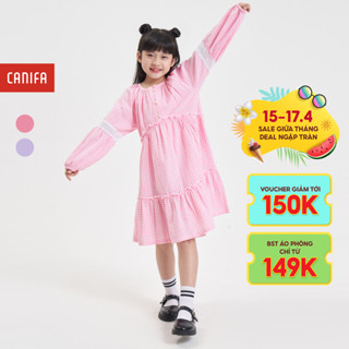 Váy liền bé gái CANIFA đầm dài tay dáng suông xòe dễ thương 1DS23C009