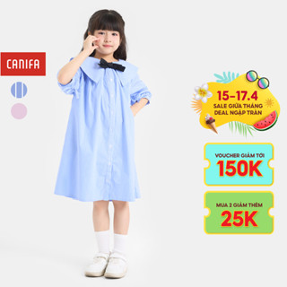 Váy liền bé gái CANIFA ngắn tay cổ bẻ và đính nơ 1DS24W009