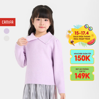 Áo len bé gái CANIFA dài tay cổ bèo 1TE24C001