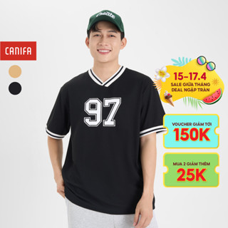 Áo phông nam CANIFA cổ V cộc tay in hình 8TS24S019
