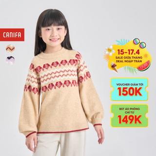 Áo len bé gái CANIFA dài tay cổ tròn dệt họa tiết  1TE24W003