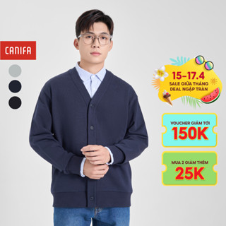 Áo cardigan nỉ nam CANIFA dài tay cổ V cài cúc 8OT24W025