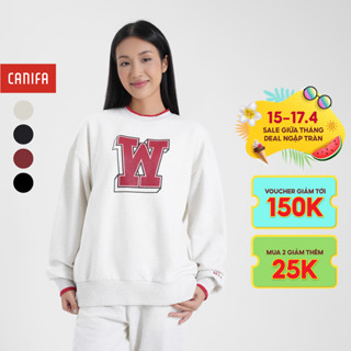 Áo nỉ nữ CANIFA áo dài tay cổ tròn in hình 6TW24W006