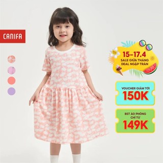 Váy liền bé gái CANIFA đầm thun dáng suông cộc tay có hình in 1DS24S001