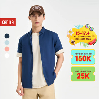 Áo sơ mi nam CANIFA cộc tay kiểu dáng basic chất liệu cotton 8TH24A001
