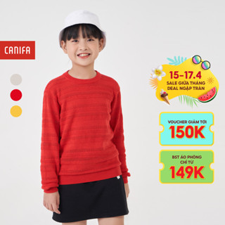 Áo len bé gái CANIFA cổ tròn dài tay họa tiết ren 1TE23W002