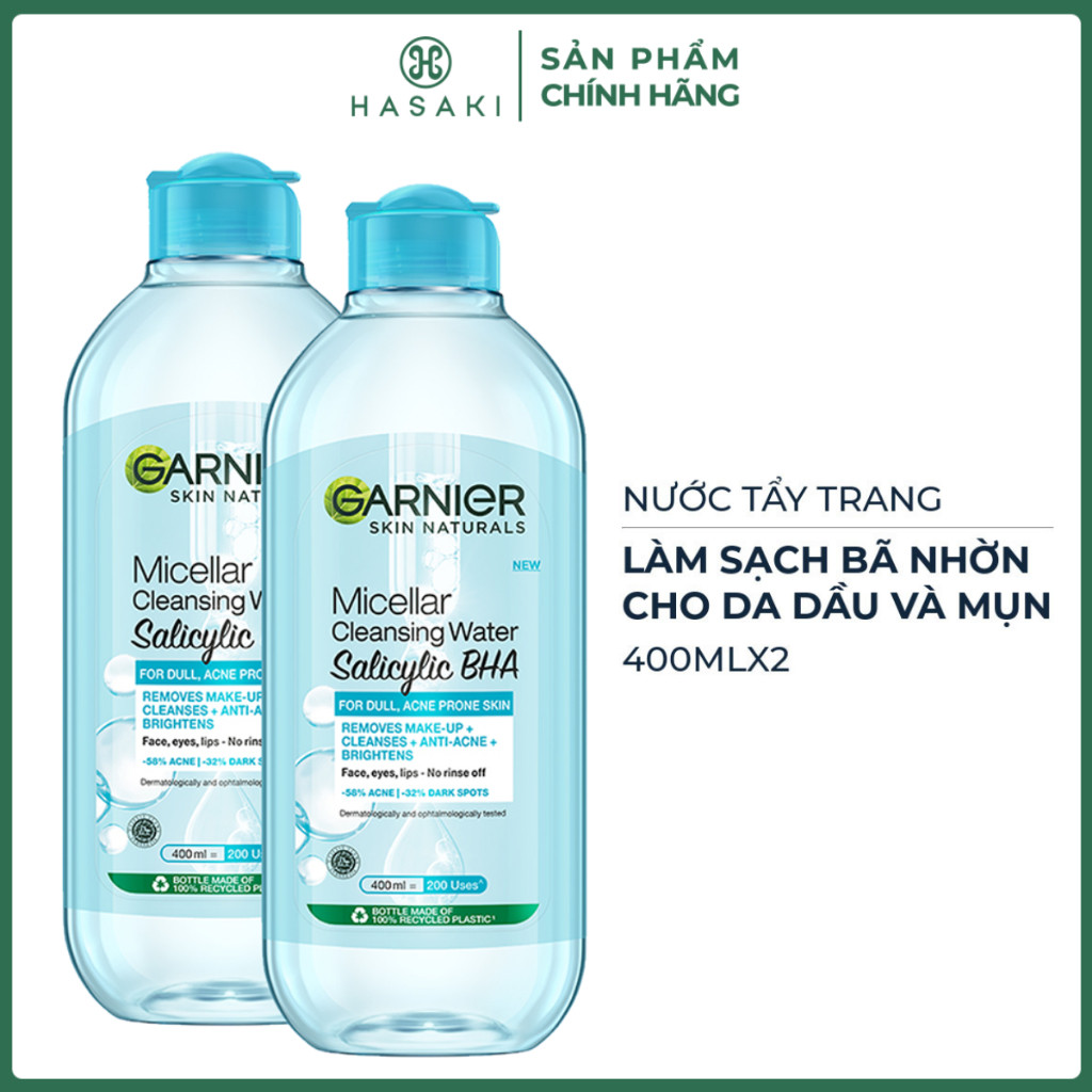 [DAILY] Combo 2 Nước Tẩy Trang Garnier Dành Cho Da Dầu Và Mụn Salicylic BHA Micellar 400ml x2 (Mới) Hasaki Chính Hãng
