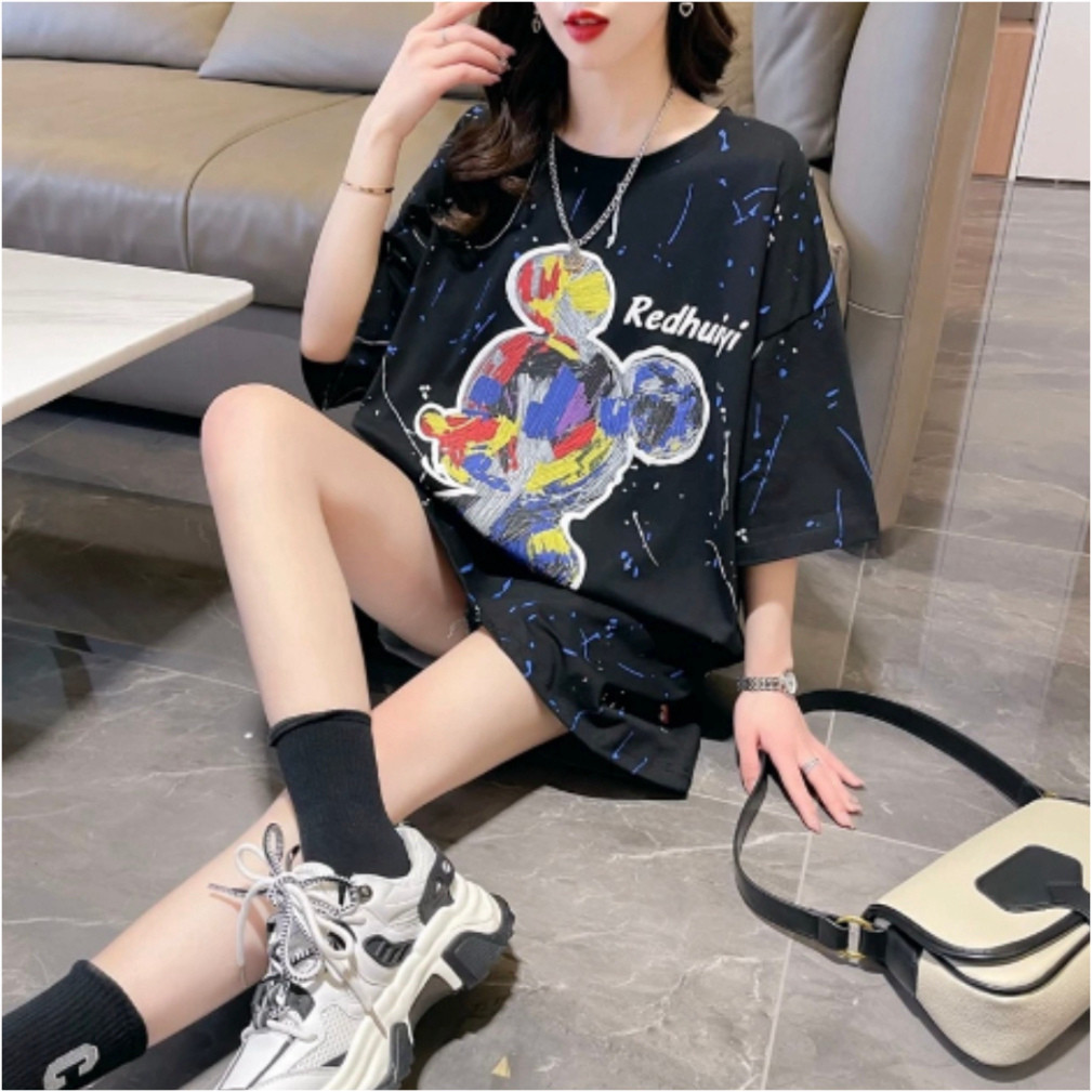 Set Bộ Đùi Nữ Freesize Form Rộng in Chuột loang màu, Set bộ chất Cotton Su hình thật shop tự chụp sẵ