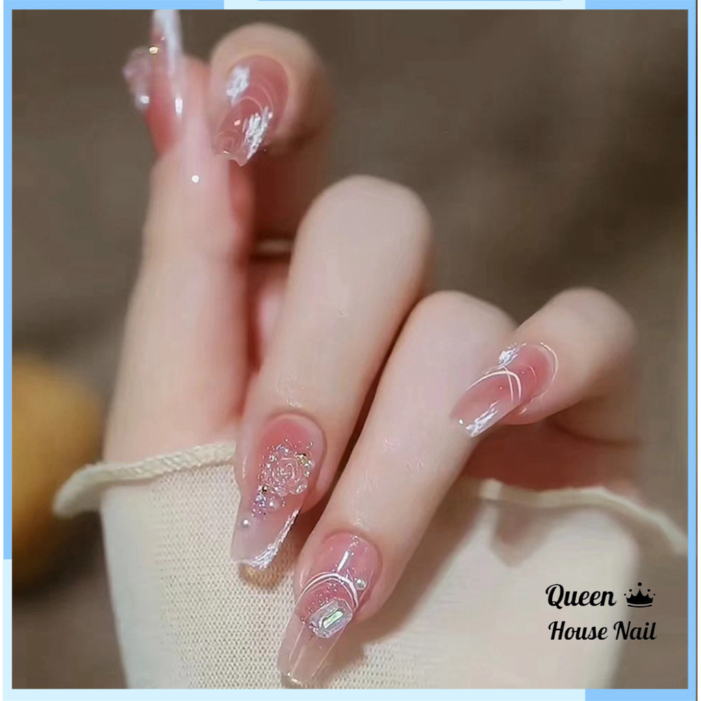 Nailbox, Móng tay giả đính đá sang chảnh Z358, Nail box cô dâu, Mẫu nail đẹp dáng dài Queen House Na