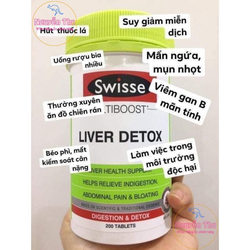 Viên uống bổ gan, thải độc gan úc swisse liver detox 60 viên,120 viên, 200 viên, thanh lọc gan, mát 