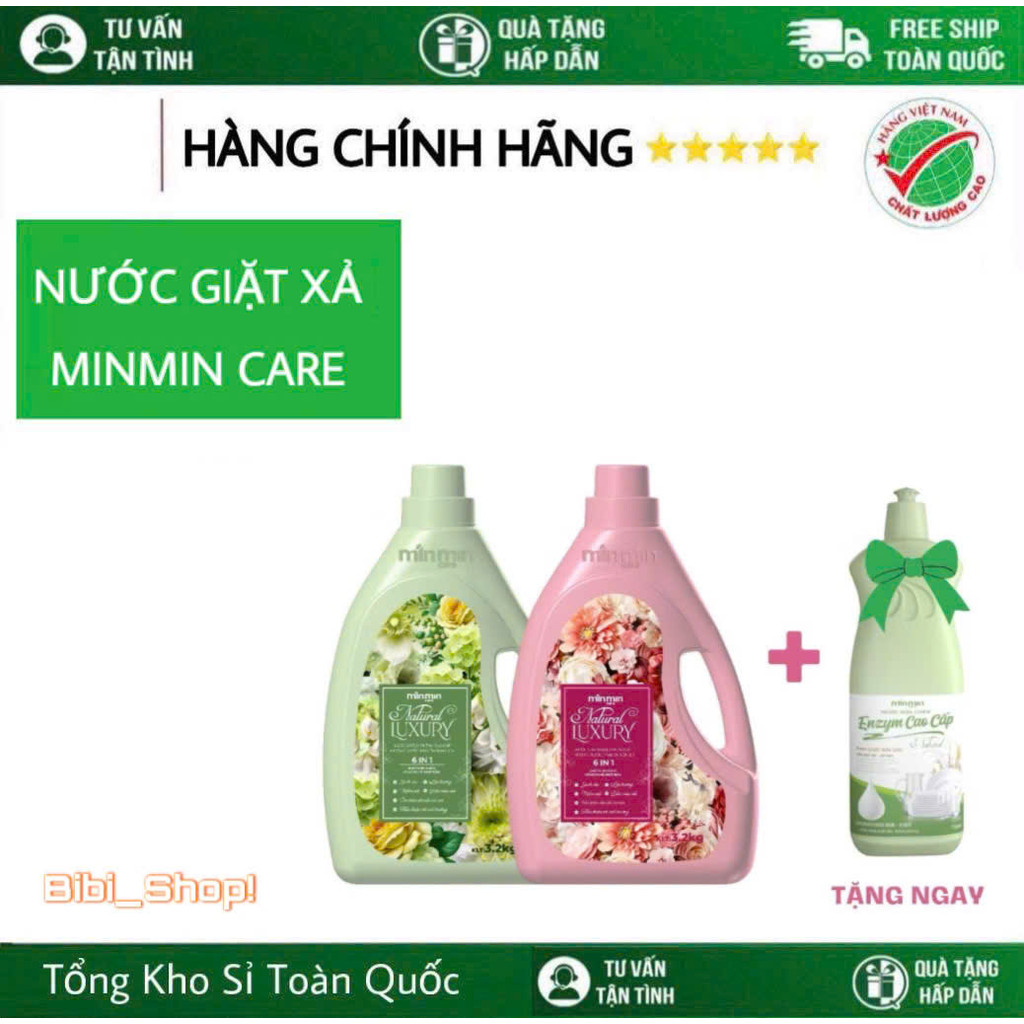 Nước giặt xả MinMin Care Hương Nước Hoa Enzym cao cấp 6in1 lưu hương thơm bền lâu