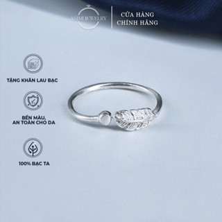 Nhẫn nữ freesize khắc lông vũ Asmi, Nhẫn bạc khắc tinh tế sang trọng Quill Ring NA09