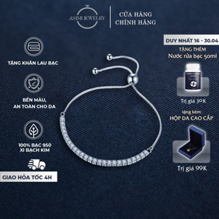Lắc chân bạc rút chuỗi đá trơn Zircon Asimi, lắc chân bạc Ý 925 xi bạch kim Gem Rope LC03
