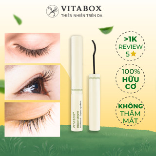Dưỡng mi và lông mày VITABOX giúp mi dài dày tự nhiên, từ dầu dừa, thầu dầu castor hữu cơ an toàn, đầu mascara cong