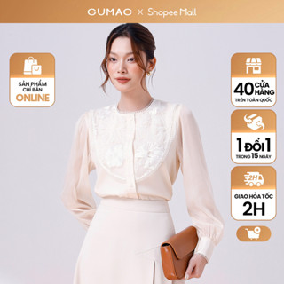 Áo sơ mi nữ tay dài kiểu voan tơ phối ren nữ tính công sở thanh lịch thời trang GUMAC AE08055