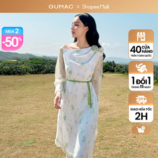[MUA 2 GIẢM 50%] Đầm lệch vai đính hoa thời trang GUMAC DE04030