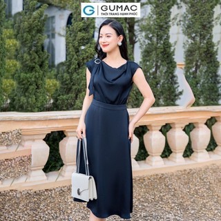 Đầm nữ GUMAC A cổ đổ tay liền phối phụ kiện sang trọng lụa mềm mát DD11013 