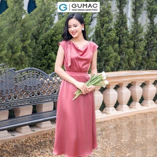 Đầm nữ GUMAC A cổ đổ tay liền phối phụ kiện sang trọng lụa mềm mát DD11013 