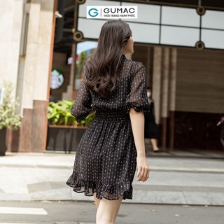Đầm nữ GUMAC bèo smocking eo thắt nơ cổ  DD05069