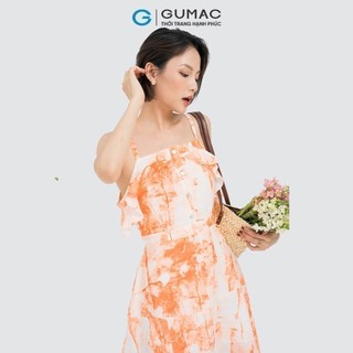 Đầm nữ GUMAC A mini ngắn 2 dây phối bèo vải tơ mềm mát  DD04053