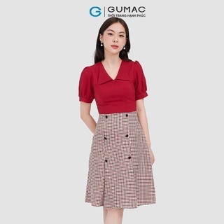 Đầm nữ GUMAC cổ bẻ phối nút  LD1014