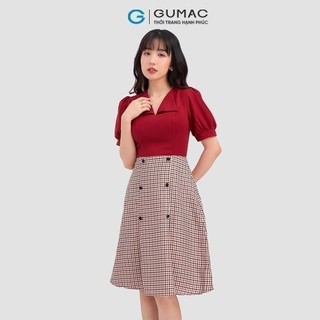 Đầm nữ GUMAC cổ bẻ phối nút  LD1014