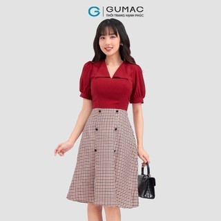 Đầm nữ GUMAC cổ bẻ phối nút  LD1014