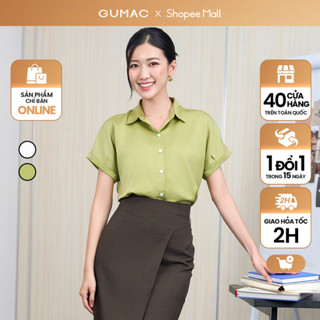 Áo sơ mi nữ chất liệu lụa thiết kế tay liền form suông màu trắng thời trang GUMAC LAE0505
