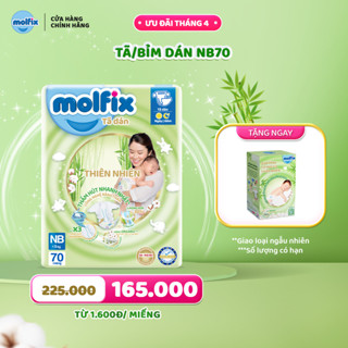 [Tặng 1 hộp quà Newborn] Tã/bỉm dán sơ sinh Molfix Thiên nhiên Jumbo NB (dưới 5kg) - Gói 70 miếng
